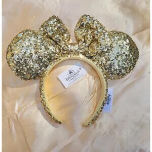 Disney Parks Gold Sequin Bow Minnie Ears Headband Sparkly Bling NWT